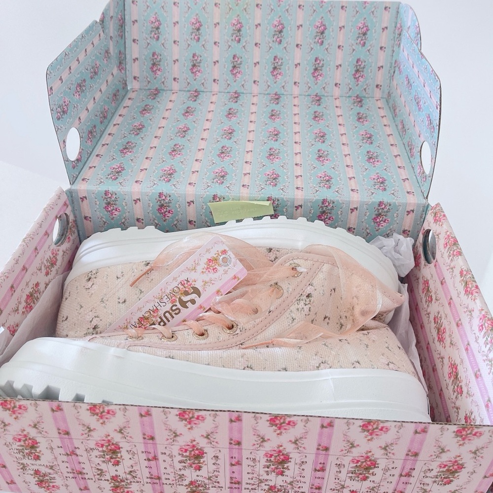 LoveShackFancy x Superga High Top Lace Up Boot Floral Sneakers Love Shack Fancy - Picture 6 of 6